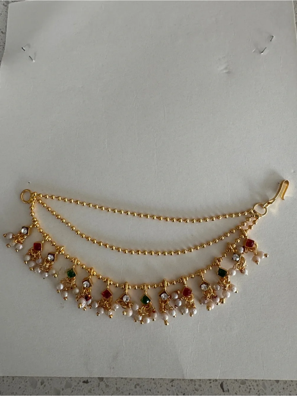 Faux Pearl & Gold tone Earring Chain for Earring support/Hair Accessories - New